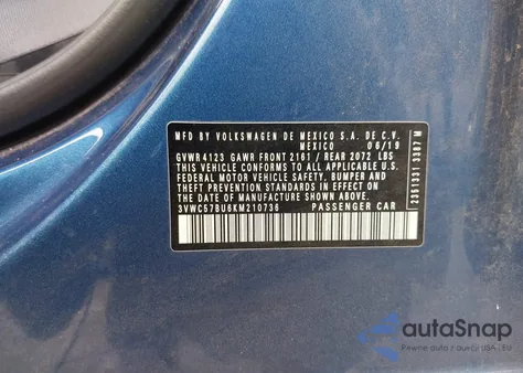 2019 Volkswagen Jetta 1.4T R-Line/1.4T S/1.4T Se z USA, uszkodzony, nr VIN 3VWC57BU6KM210736